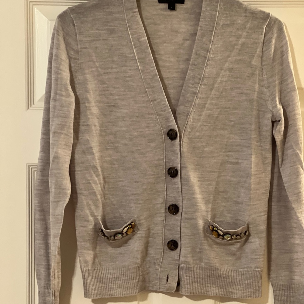 J Crew gray beaded cardigan size small